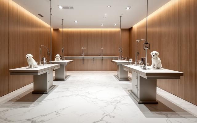 Modern, clean grooming stations at Shear Guild Paws