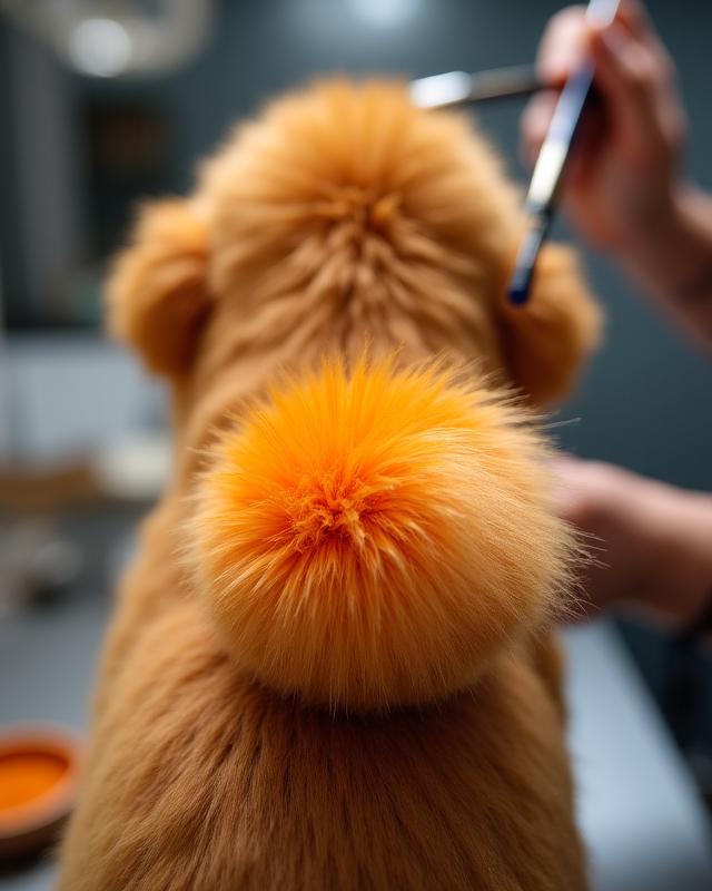 Professional groomer applying pet-safe dye with a delicate brush