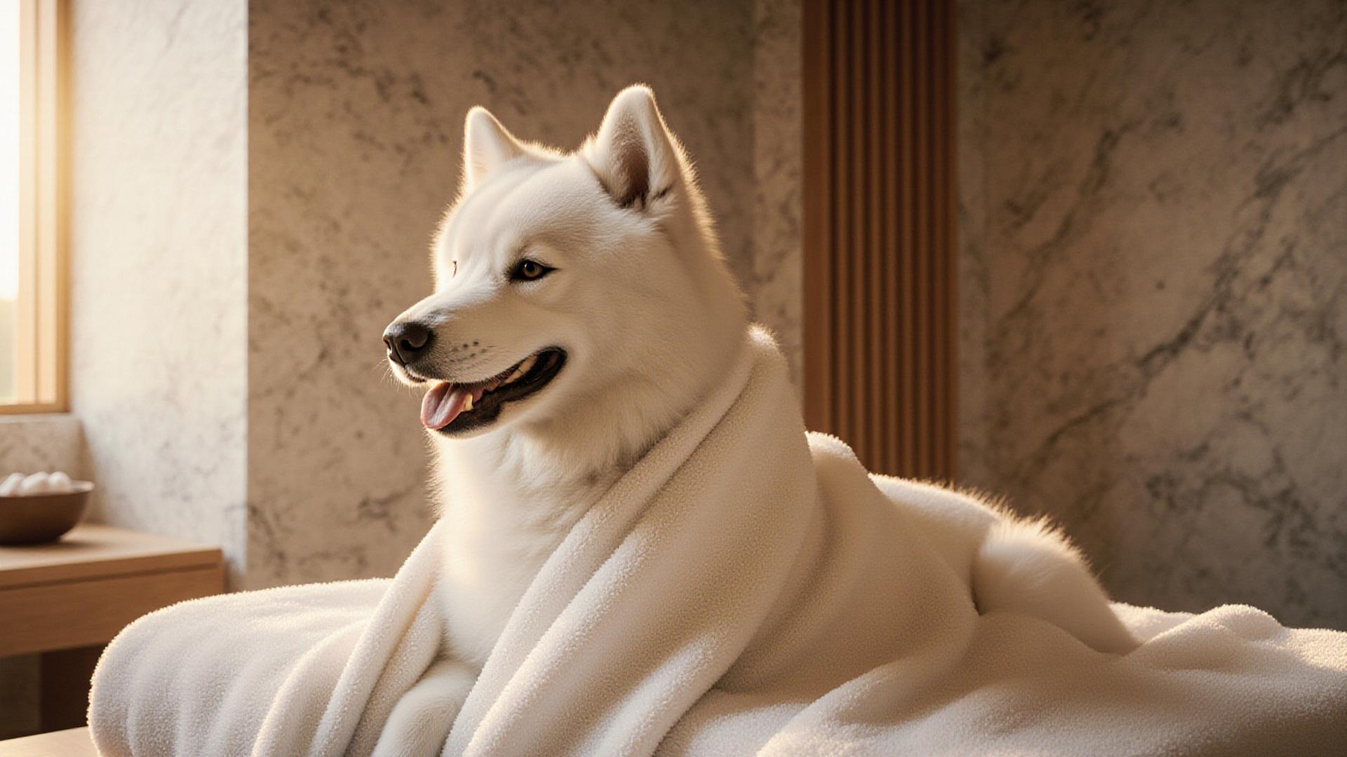 Relaxed dog receiving luxury spa treatment at Shear Guild Paws