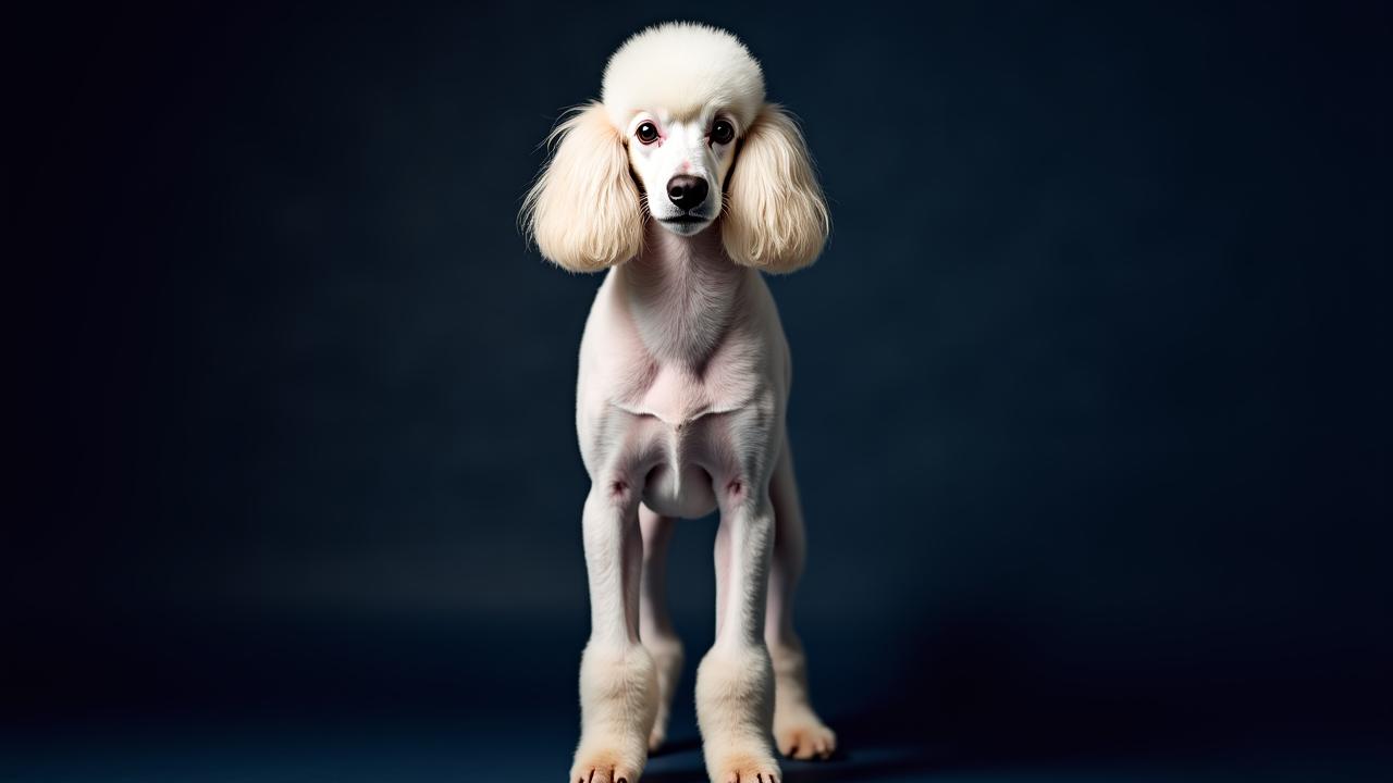 Stuningly groomed Standard Poodle in a continental clip